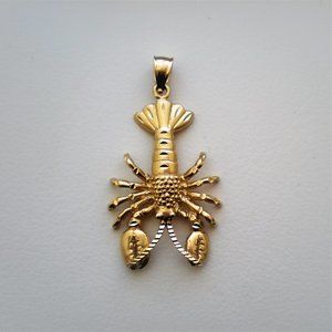 Vintage Large Solid 14K Yellow Gold 2D Lobster Pendant